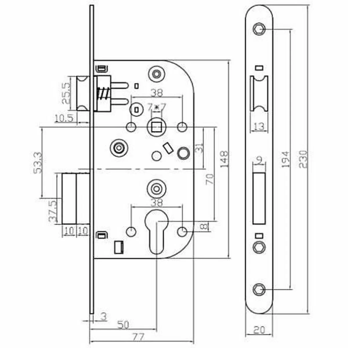Cerradura de embutir Yale Y60R-A50/N Acero 7,7 x 2 x 23 cm