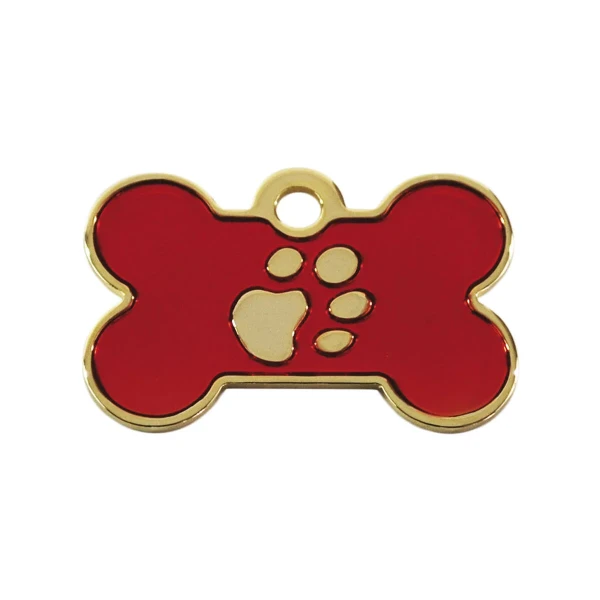 Placa identificativa para collar Imarc Bone Rojo Dorado