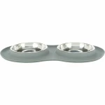 Comedero para Perro Trixie Gris Acero Inoxidable Ø 16 cm Doble 2 × 0,3 L 47 × 3 × 26 CM