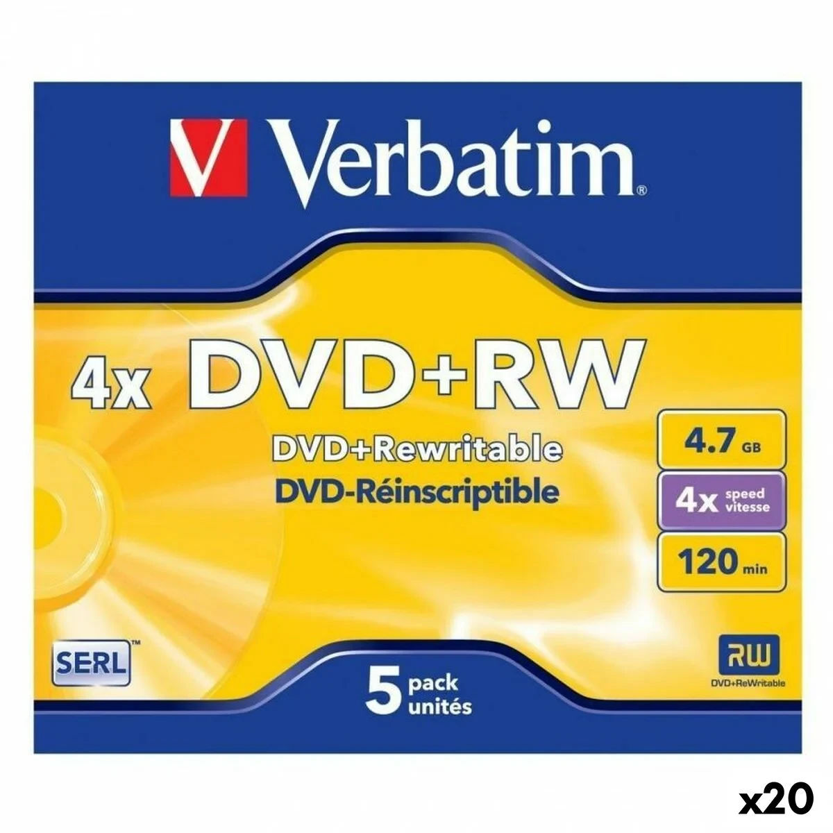 DVD+RW Verbatim 4,7 GB 4x 5 Piezas (20 Unidades)