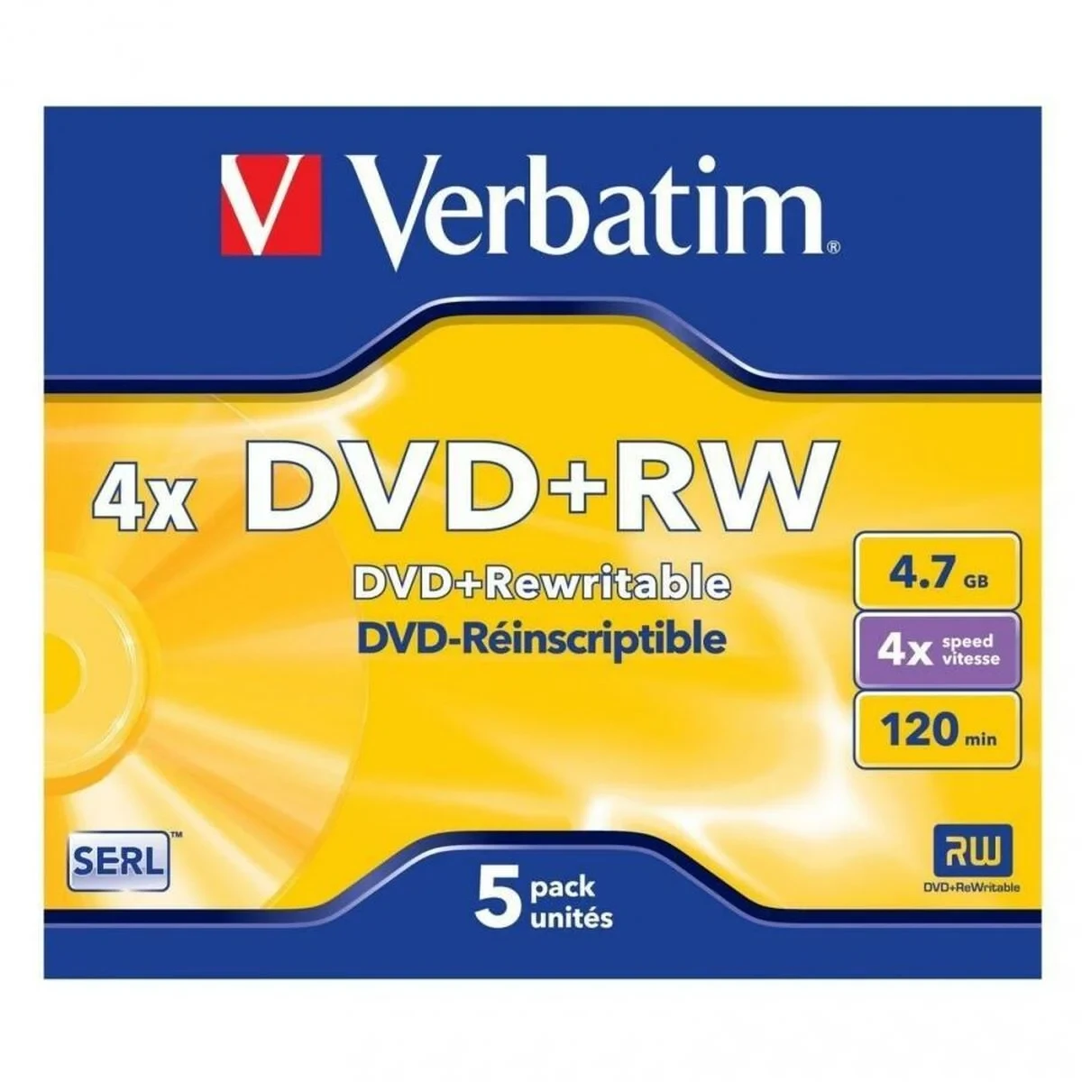 DVD+RW Verbatim 4,7 GB 4x 5 Piezas (20 Unidades)