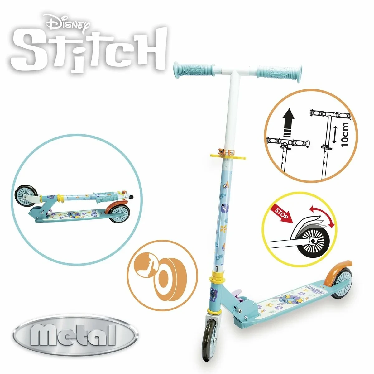Patinete Smoby Stitch 2R Azul Metal Plástico