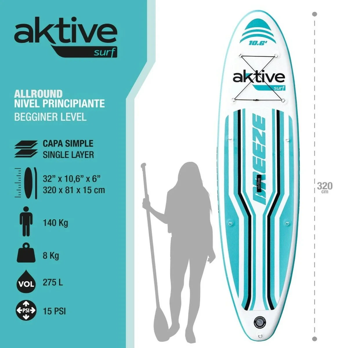 Tabla de Paddle Surf Hinchable con Accesorios Aktive Azul