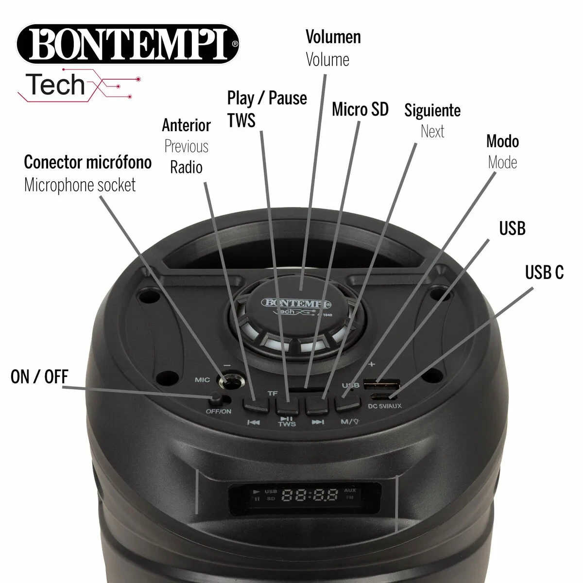 Altavoz con Micrófono Karaoke Bontempi Plástico 16 x 38 x 16 cm (2 Unidades)