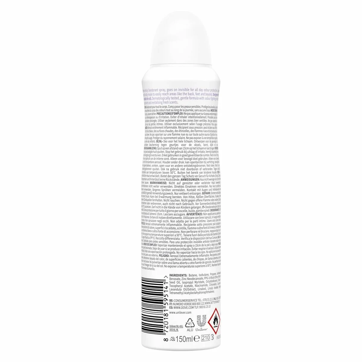 Desodorante en Spray Dove LAVANDA & CAMOMILA 150 ml