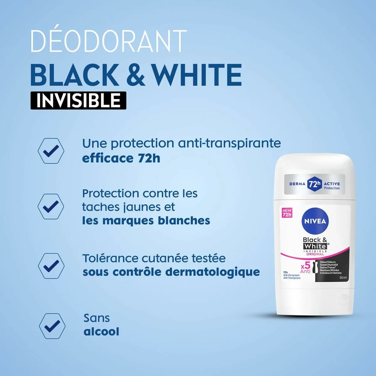 Desodorante en Stick Nivea INVISIBLE BLACK & WHITE 50 ml