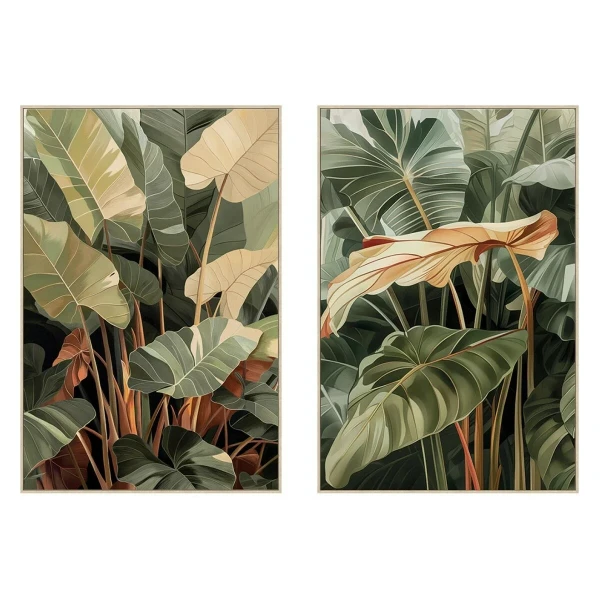 Lienzo Home ESPRIT Amarillo Verde Terracota Palmeras Tropical (2 Unidades)