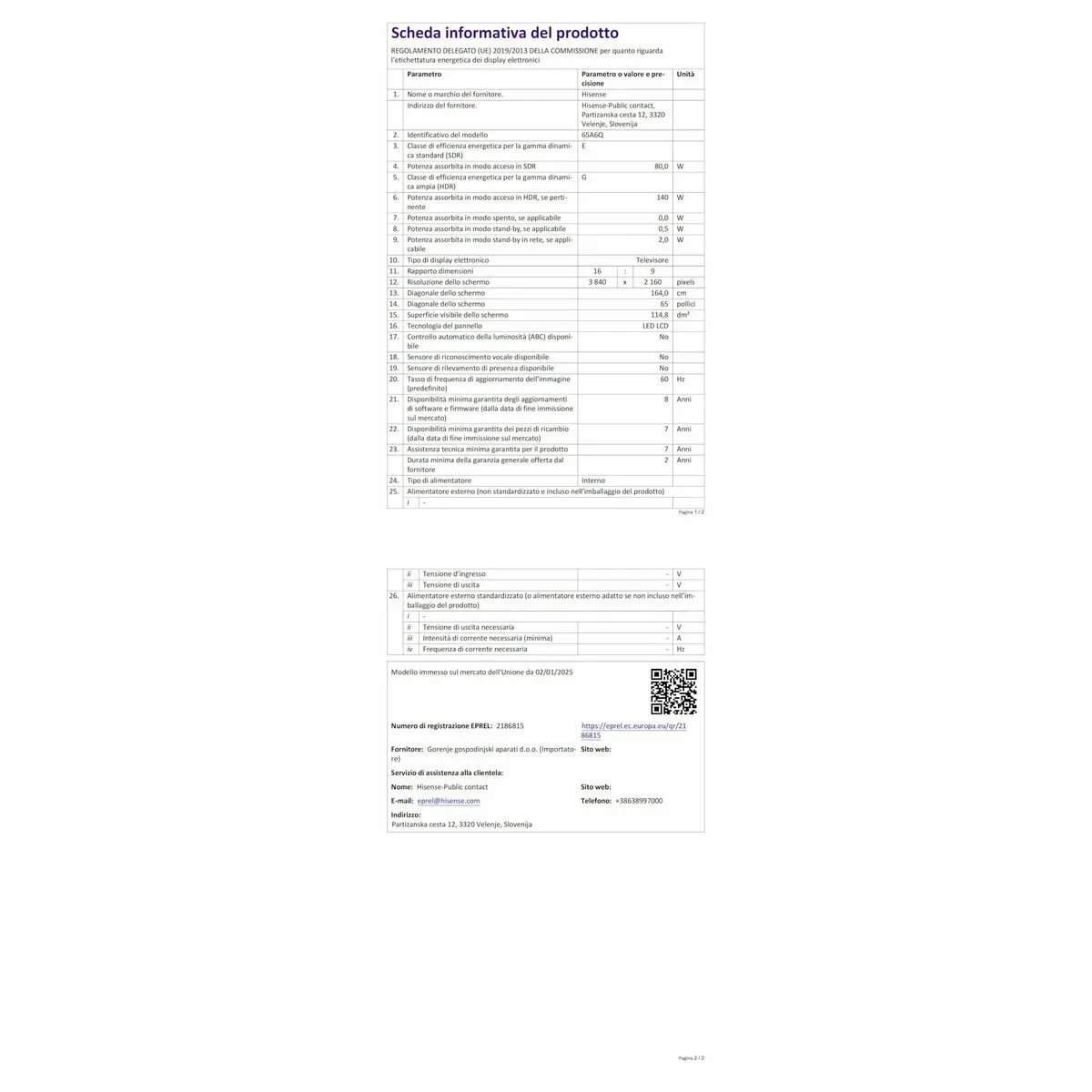 Smart TV Hisense 65A6Q 65" 4K Ultra HD LED HDR D-LED