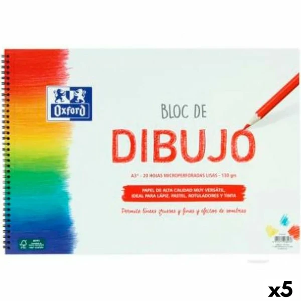 Bloc de dibujo Oxford Blanco A3 20 Hojas (5 Unidades)