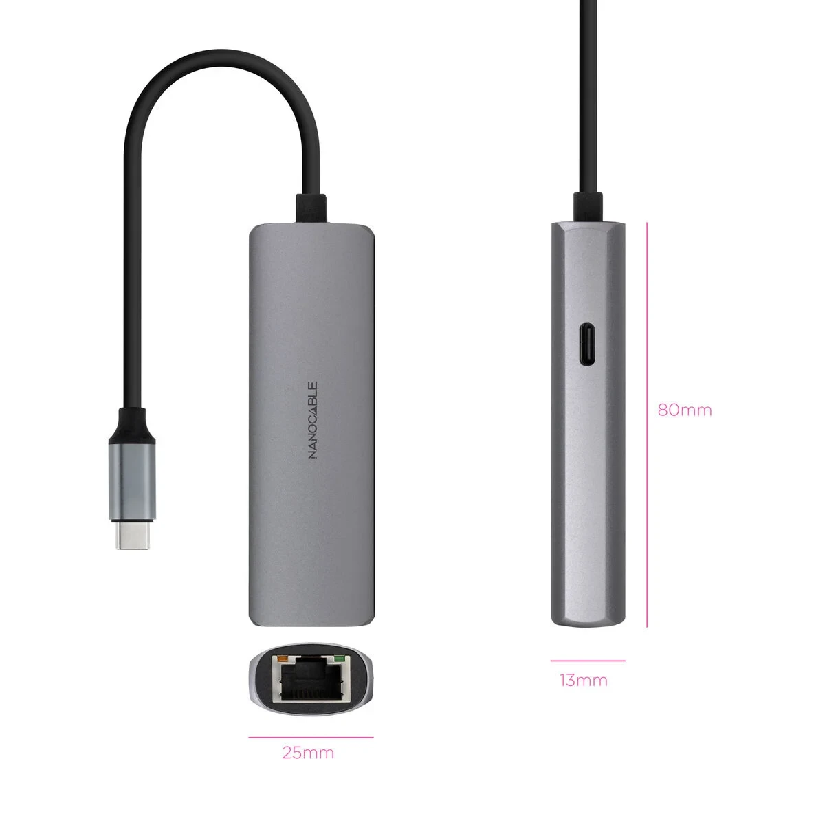 Hub USB NANOCABLE 10.16.4603 Gris 100 W
