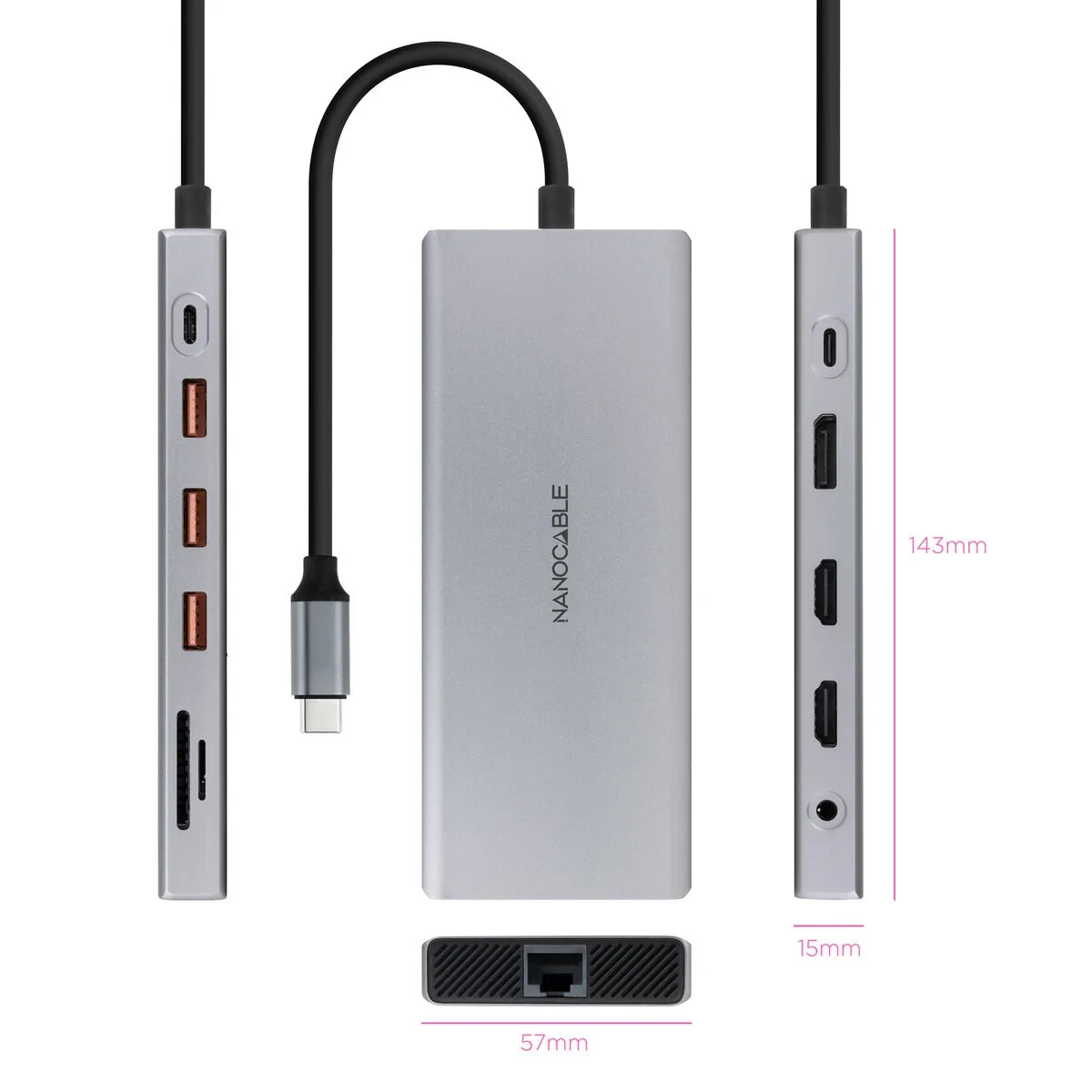 Hub USB NANOCABLE 10.16.4612 Gris 100 W