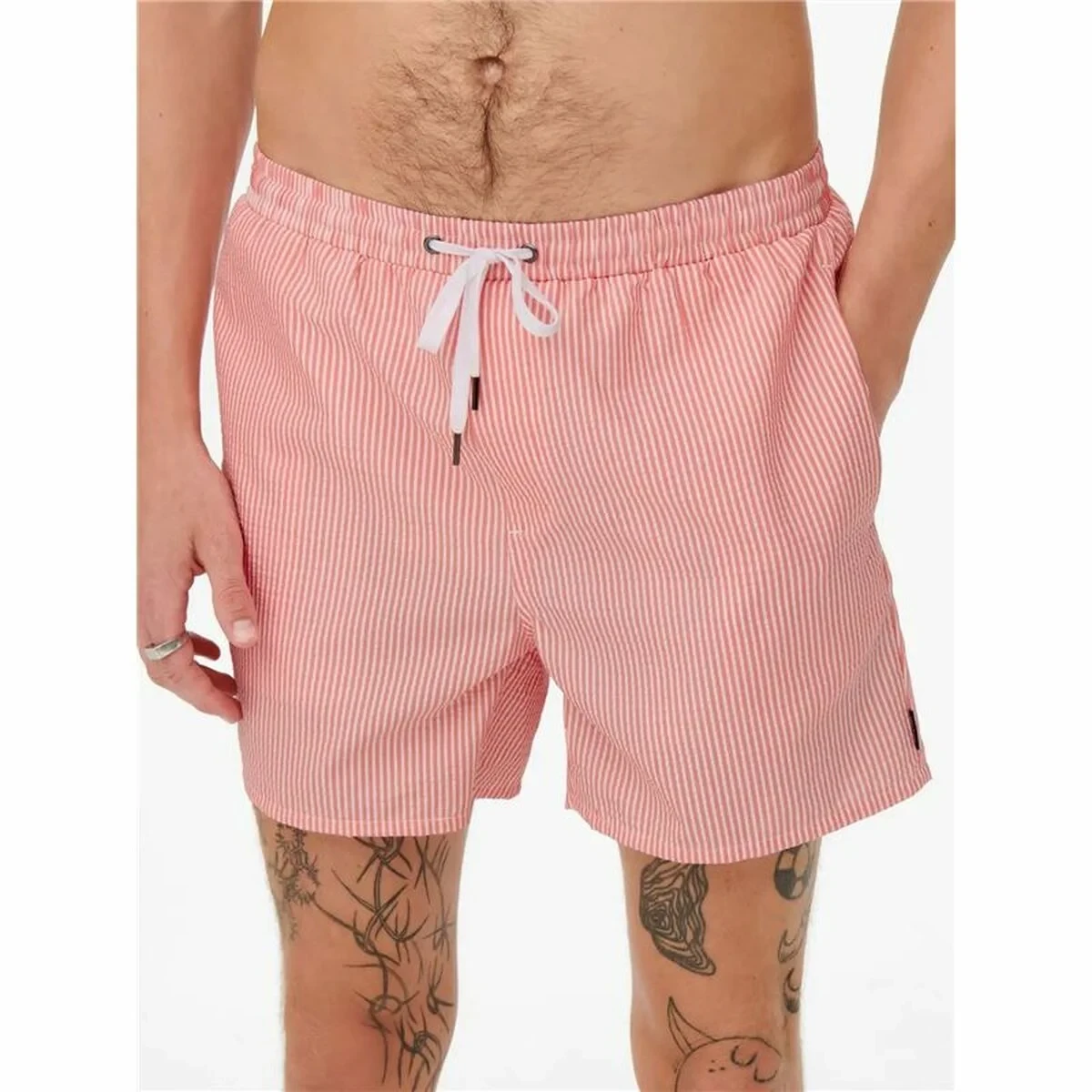 Bañador Hombre Only & Sons Onsted Stripe Seersucker Rosa