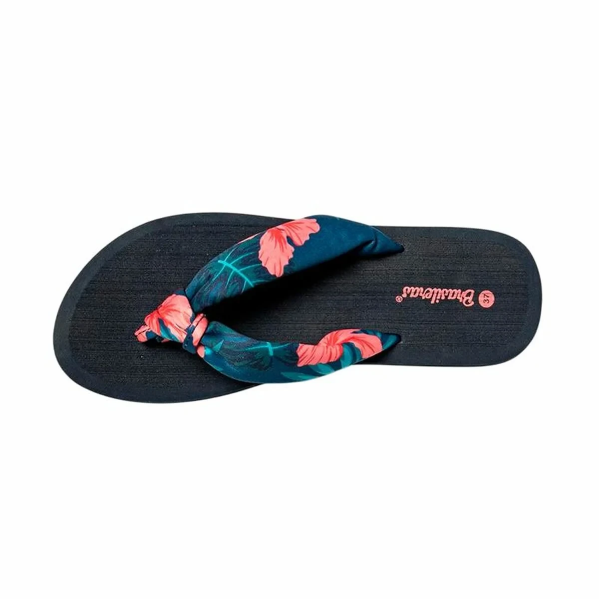 Chanclas para Mujer Brasileras Hibiscus Nudo Fuchsia Negro