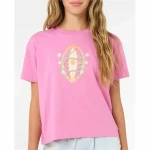 Camiseta de Manga Corta Infantil Rip Curl Island Surf Crop Rosa