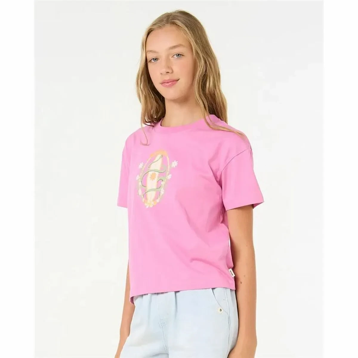 Camiseta de Manga Corta Infantil Rip Curl Island Surf Crop Rosa
