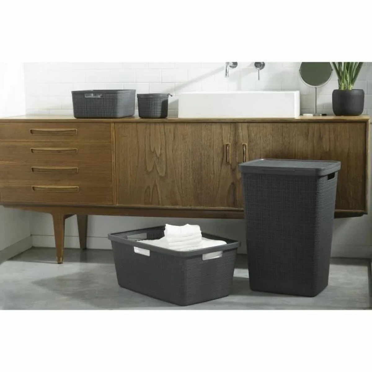 Cesta Multiusos Curver Gris oscuro Yute Plástico