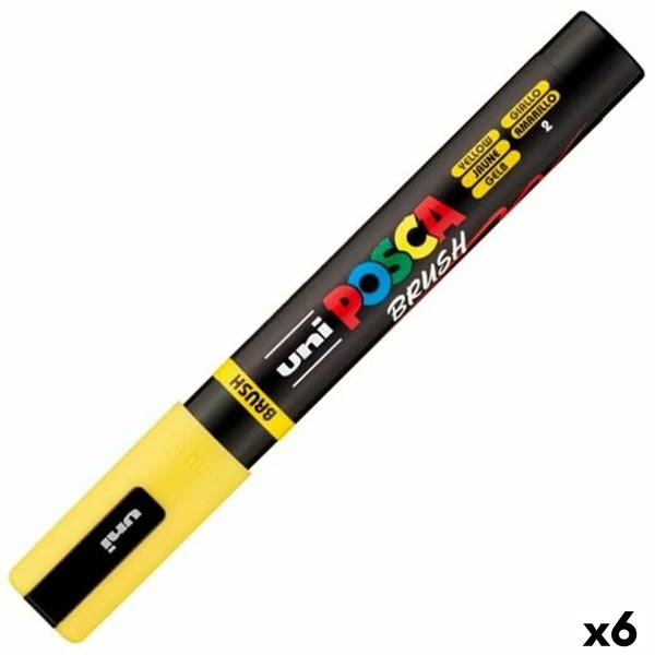 Marcador BRUSH POSCA PC-5BR Amarillo (6 Unidades)