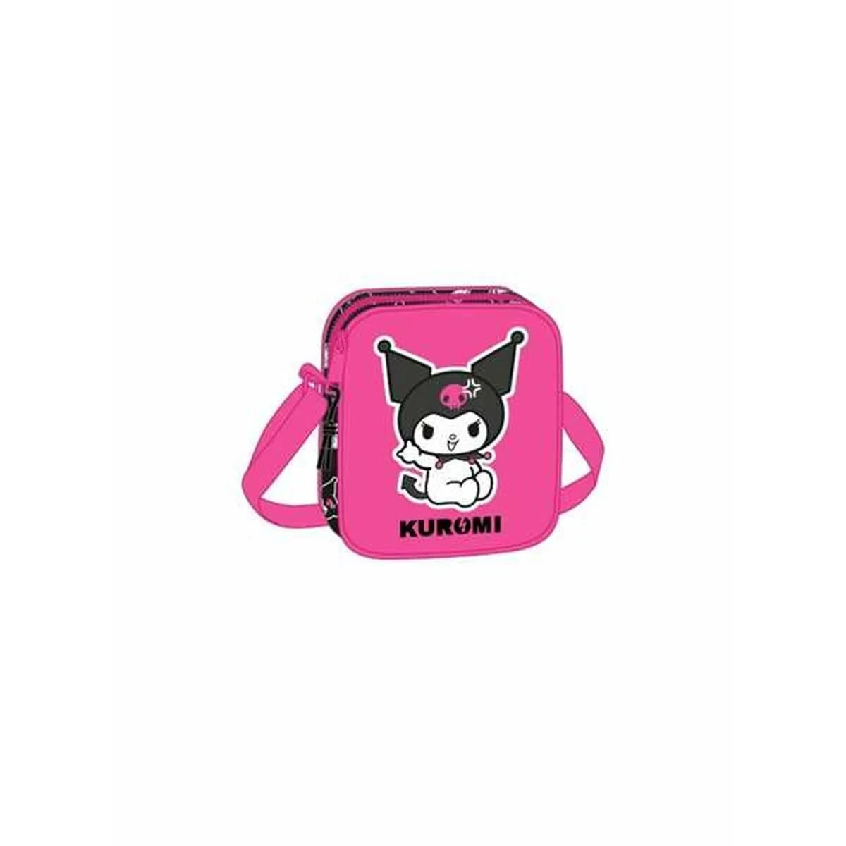 Bolso Bandolera Kuromi Negro Fucsia 16 x 18 x 4 cm