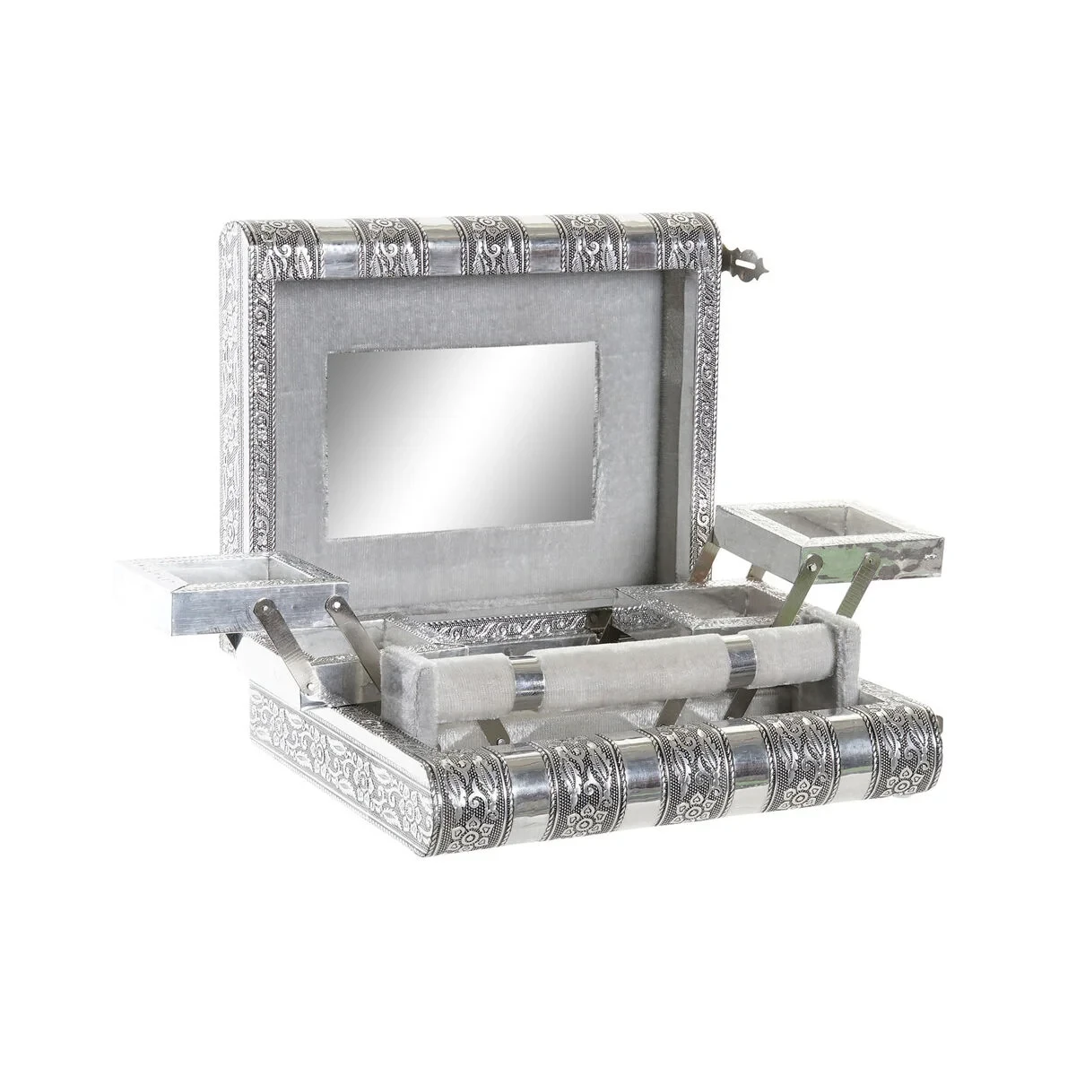 Caja-Joyero Home ESPRIT Plateado Natural Madera Aluminio 22,5 x 18,8 x 7,6 cm