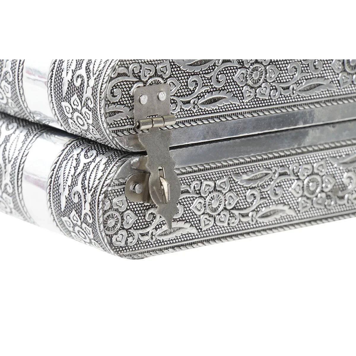 Caja-Joyero Home ESPRIT Plateado Natural Madera Aluminio 22,5 x 18,8 x 7,6 cm