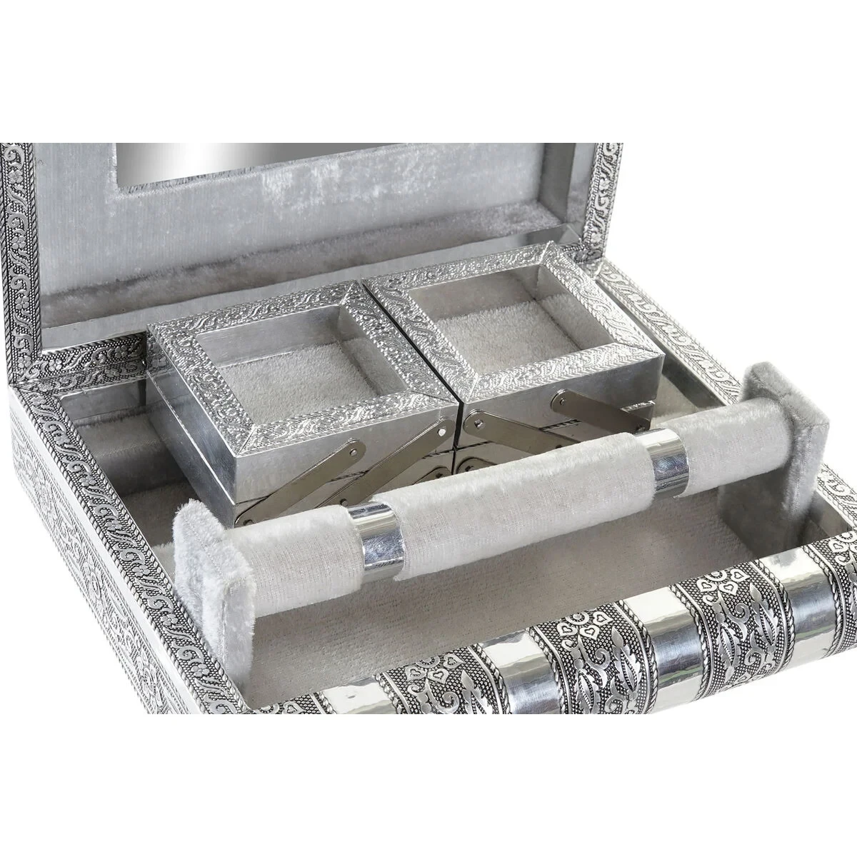 Caja-Joyero Home ESPRIT Plateado Natural Madera Aluminio 22,5 x 18,8 x 7,6 cm