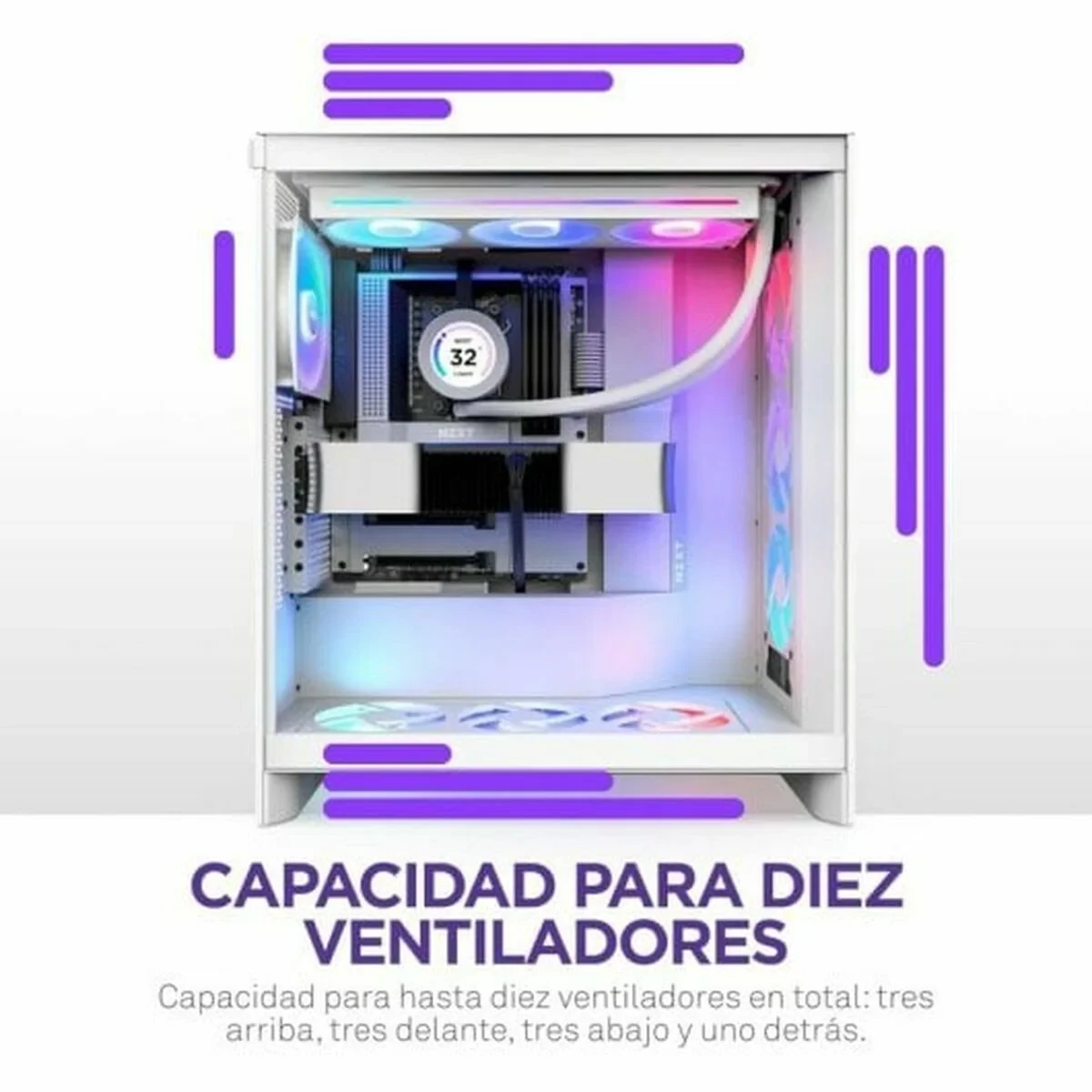 Caja Semitorre ATX NZXT H7 Flow RGB Midi Blanco