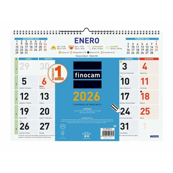 Calendario de pared Finocam Multicolor Papel 43 x 31 cm