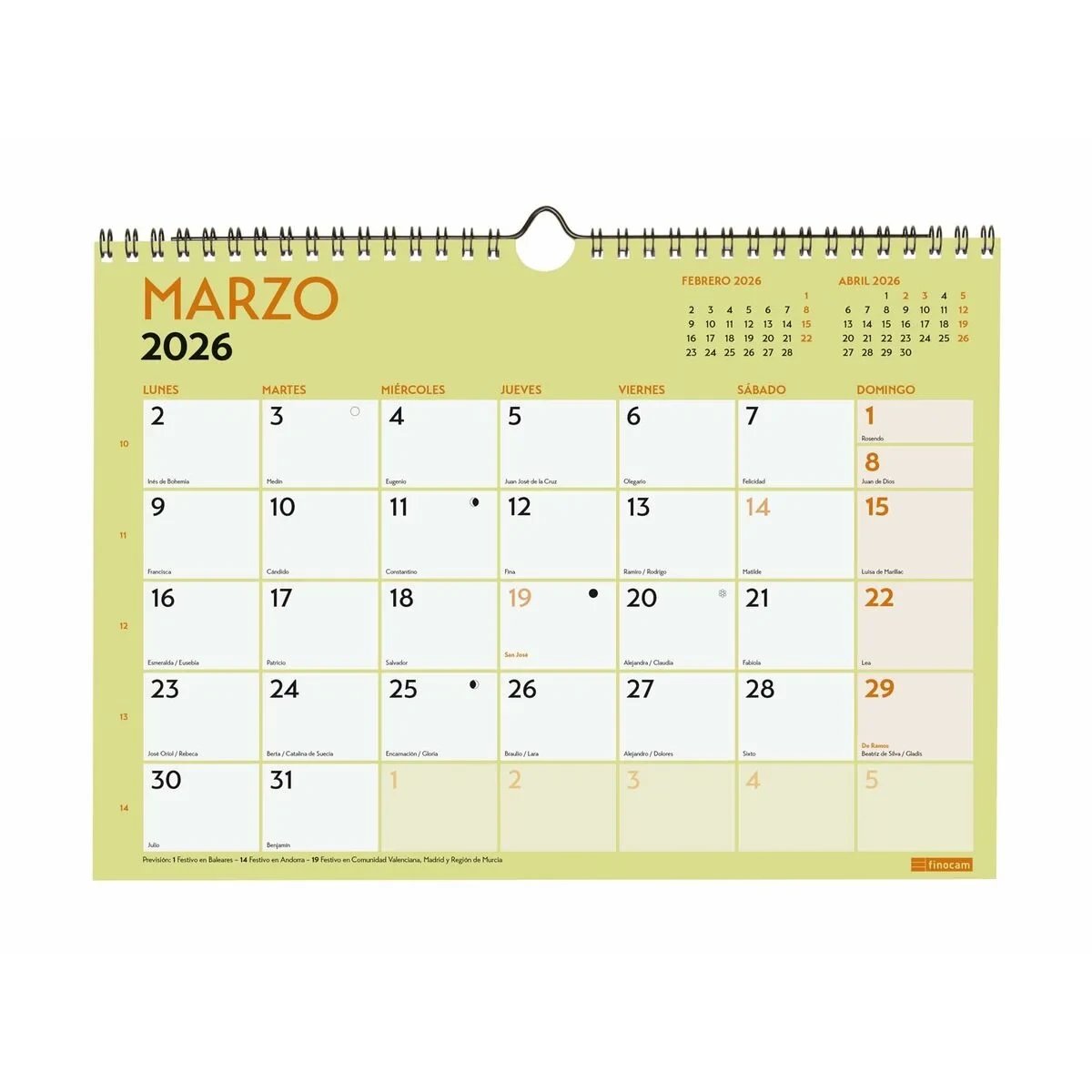 Calendario de pared Finocam Multicolor A4 Papel