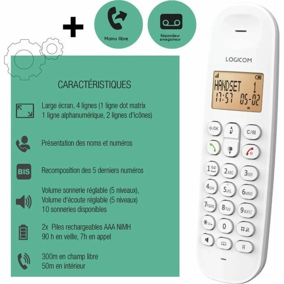 Teléfono Inalámbrico Logicom DECT ILOA 155T SOLO Blanco