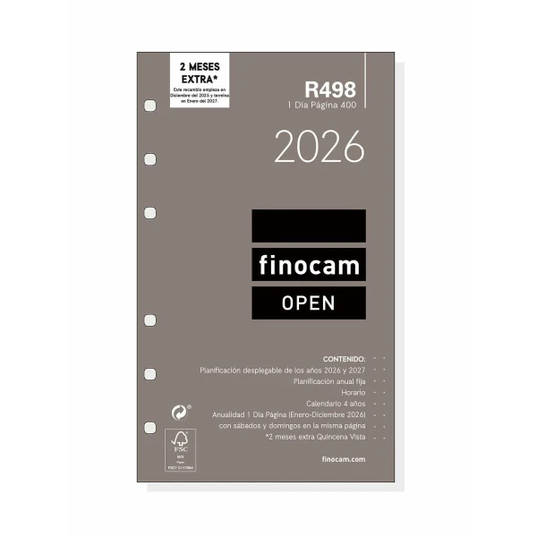 Recambio para Agenda Finocam OPEN R498 2026 9,1 x 15,2 cm