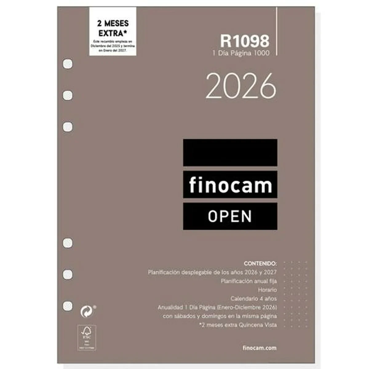 Recambio para Agenda Finocam OPEN R1098 2026 15,5 x 21,5 cm