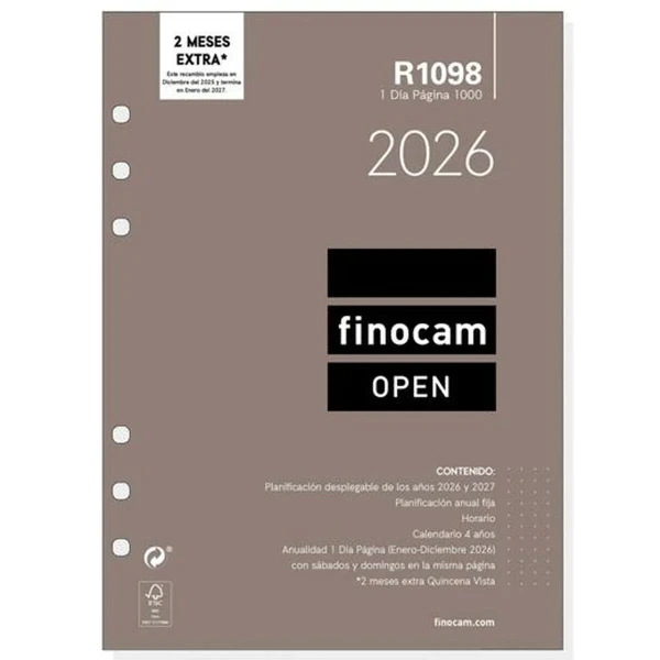 Recambio para Agenda Finocam OPEN R1098 2026 15,5 x 21,5 cm