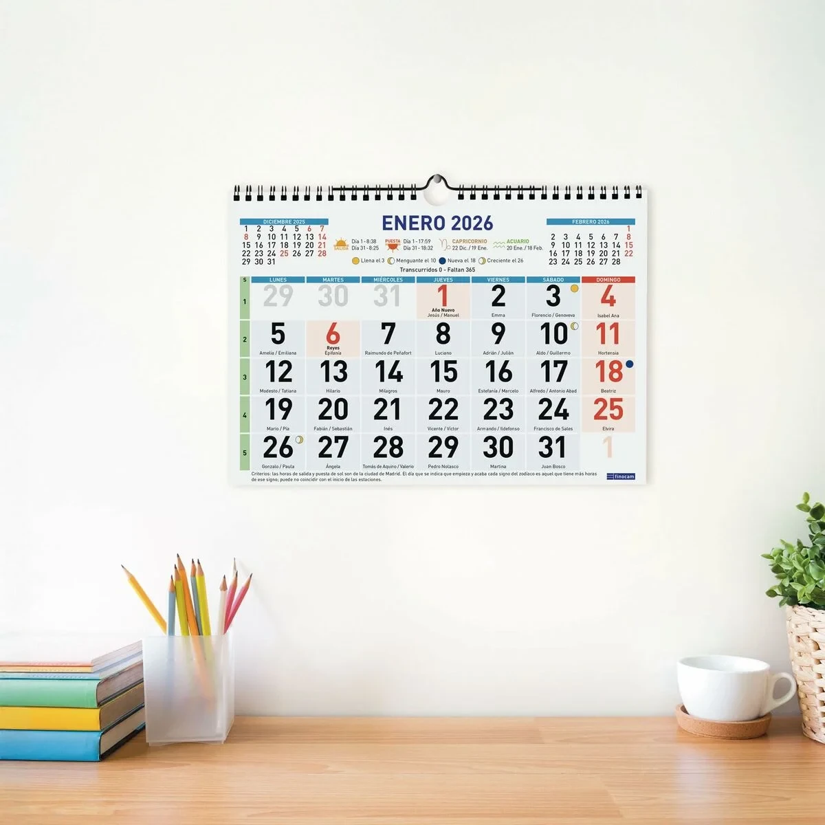 Calendario de pared Finocam Multicolor Papel 2026 30 x 21 cm