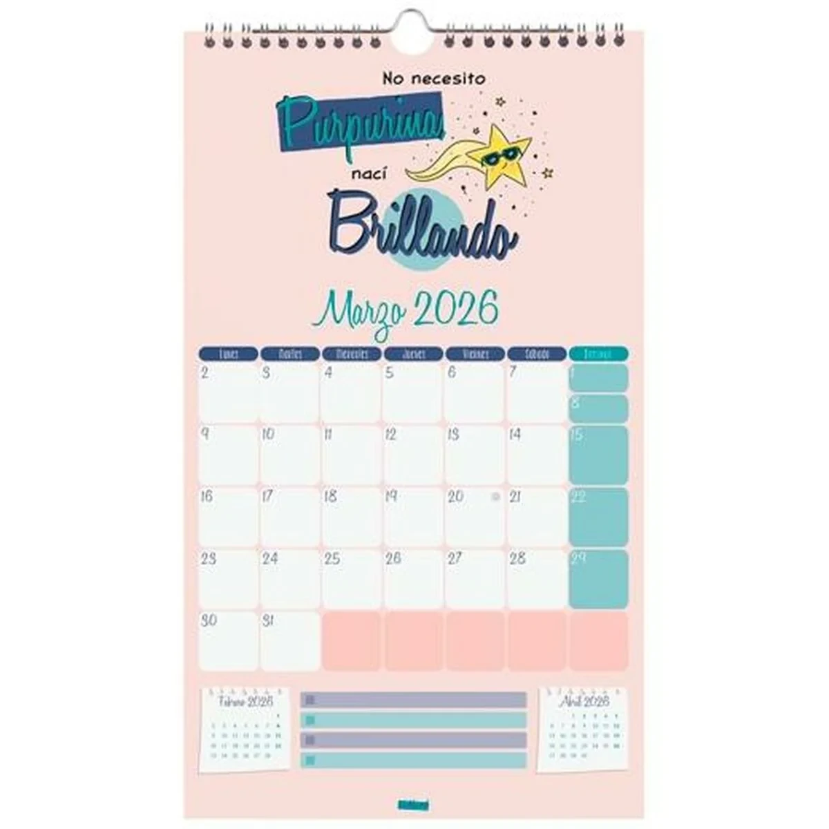 Calendario de pared Finocam Basic Multicolor Papel 2026 21 x 36 cm