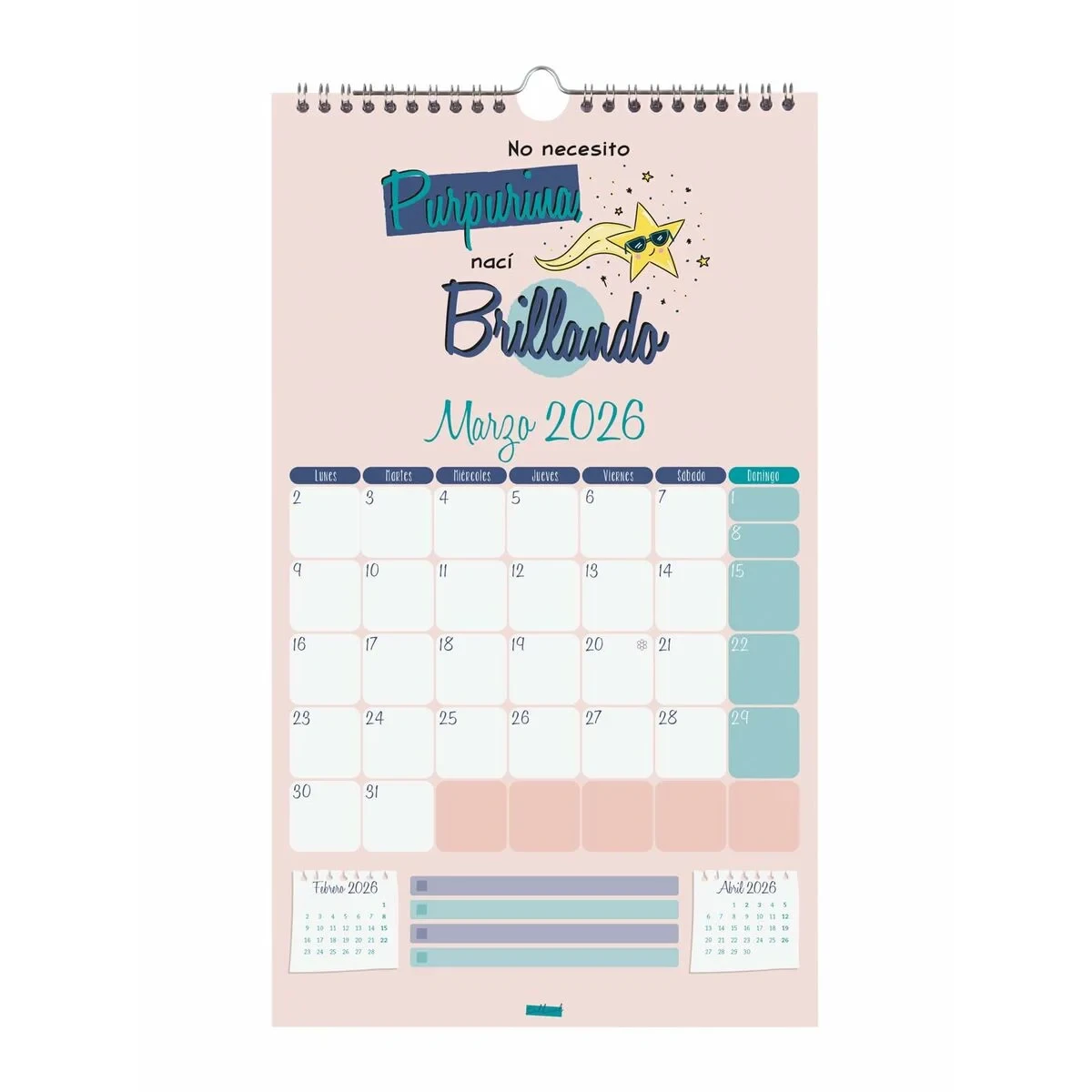 Calendario de pared Finocam Basic Multicolor Papel 2026 21 x 36 cm