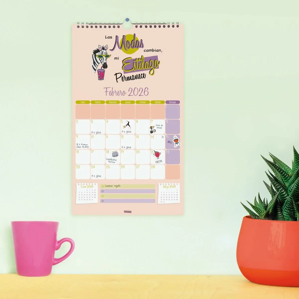 Calendario de pared Finocam Basic Multicolor Papel 2026 21 x 36 cm