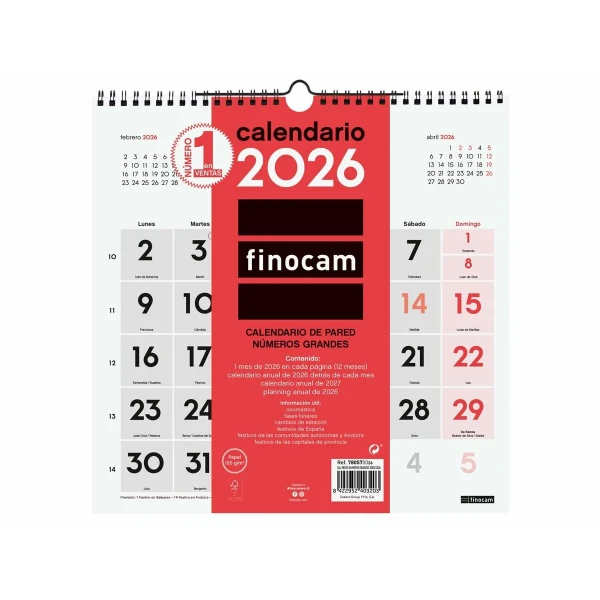 Calendario de pared Finocam Papel 2026 30 x 30 cm