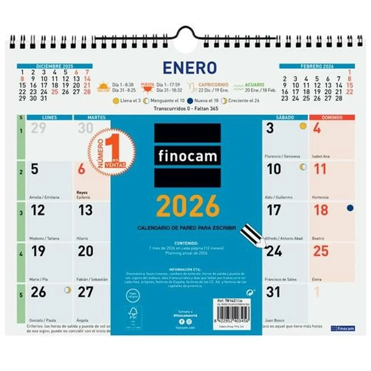Calendario de pared Finocam Multicolor Papel 2026 30 x 24,7 cm