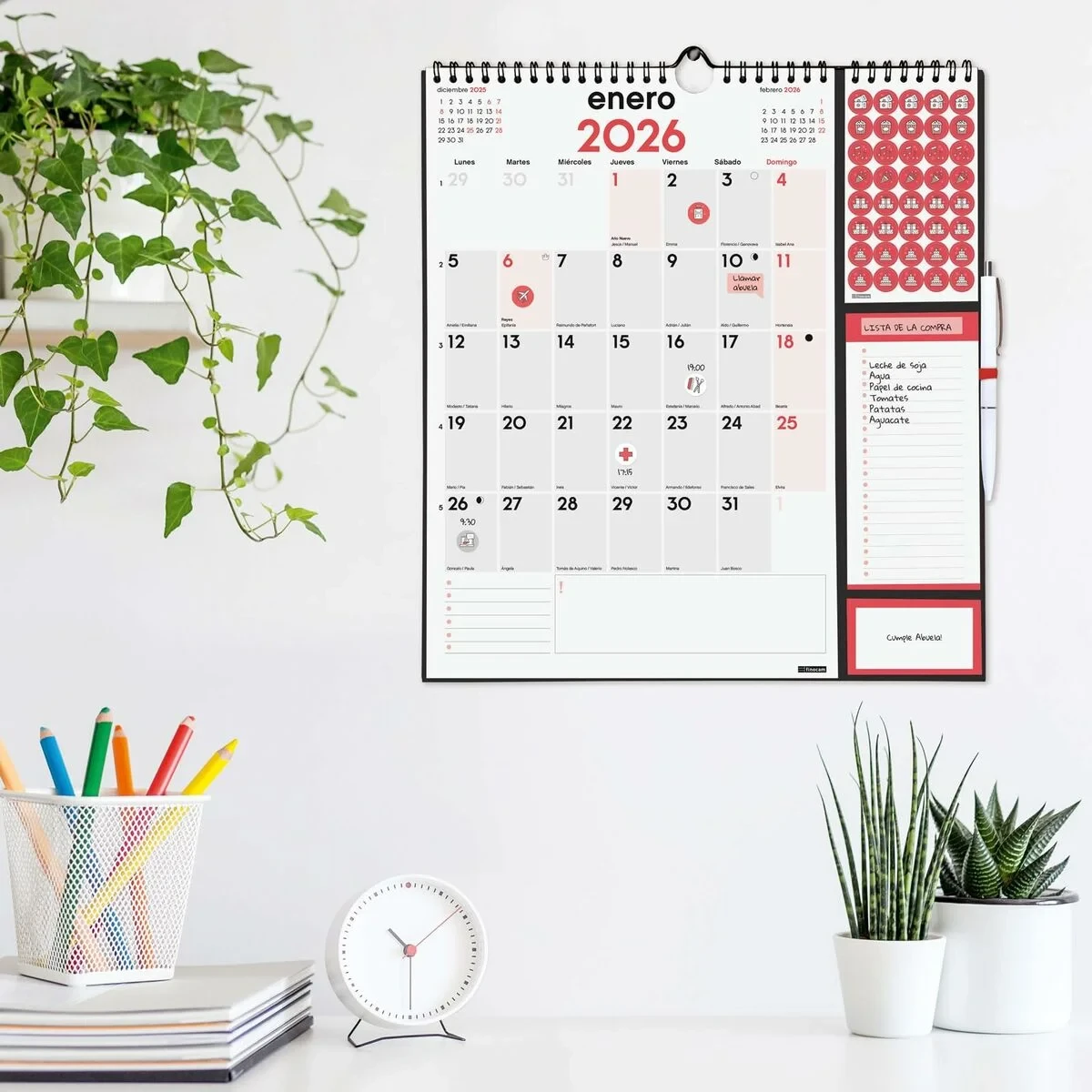 Calendario de pared Finocam Plus Papel 2026 21,5 x 32,5 cm