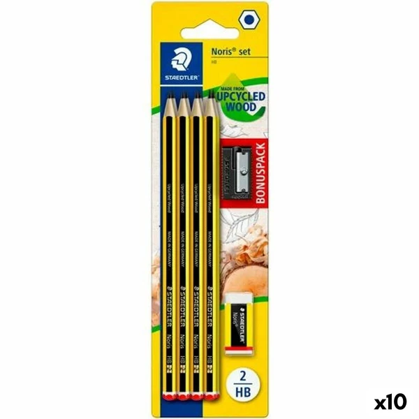 Set de Lápices Staedtler Hexagonal HB Sacapuntas Goma de borrar (10 Unidades)