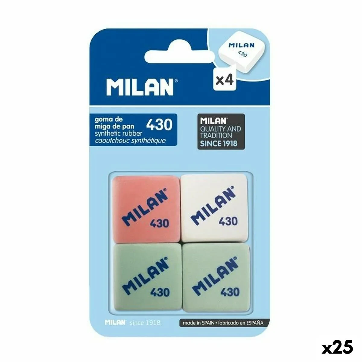 Set de Gomas de Borrar Milan 4 Piezas (25 Unidades)