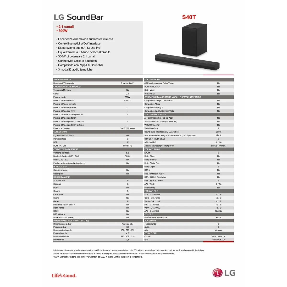 Barra de Sonido LG S40TR.DEUSLLK Negro 400 W