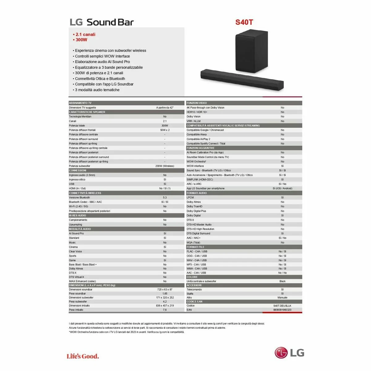 Barra de Sonido LG S40TR.DEUSLLK Negro 400 W