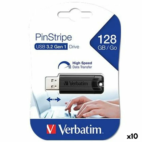 Memoria USB Verbatim PINSTRIPE Negro 128 GB (10 Unidades)