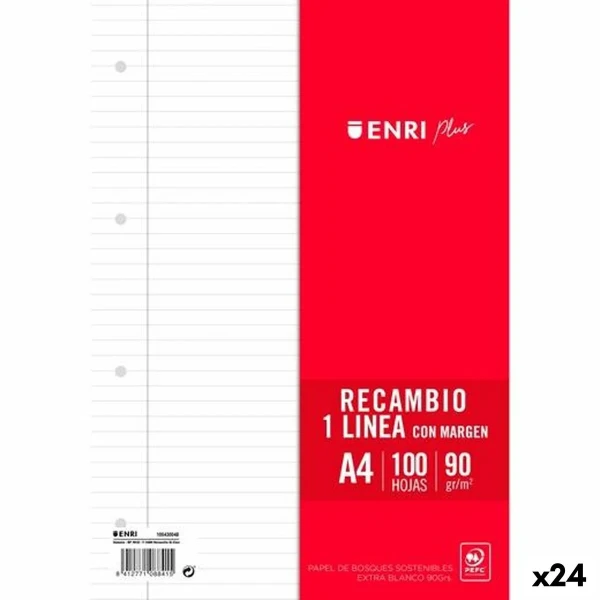 Hojas de repuesto ENRI Blanco A4 100 Hojas (24 Unidades)