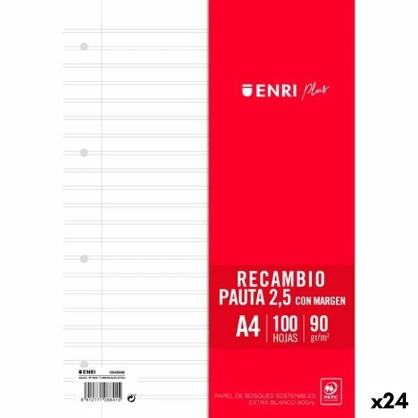 Hojas de repuesto ENRI Blanco A4 100 Hojas (24 Unidades)