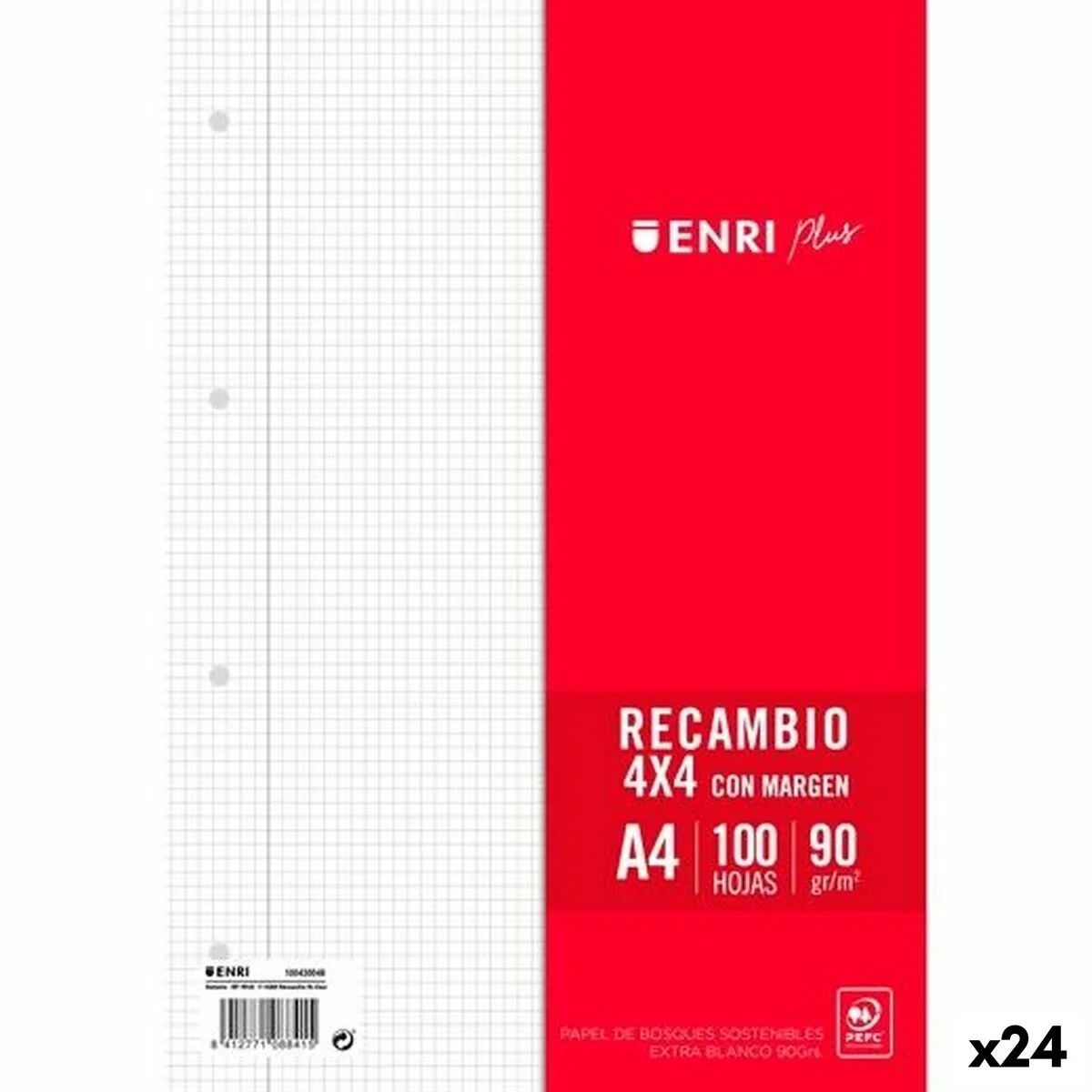 Hojas de repuesto ENRI Blanco A4 100 Hojas (24 Unidades)