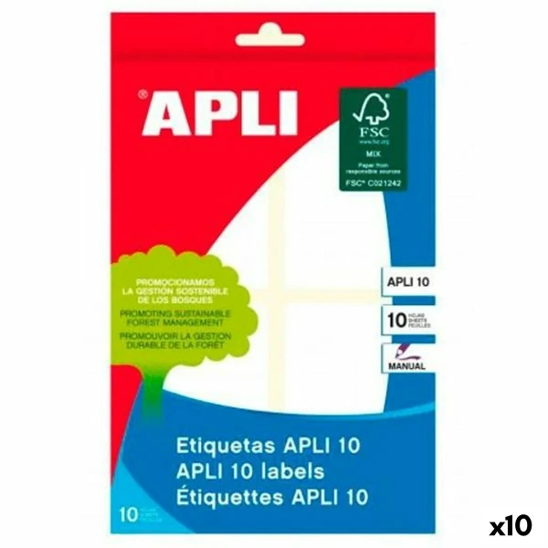 Etiquetas adhesivas Apli Blanco Papel 10 Hojas 40 x 75 mm (10 Unidades)