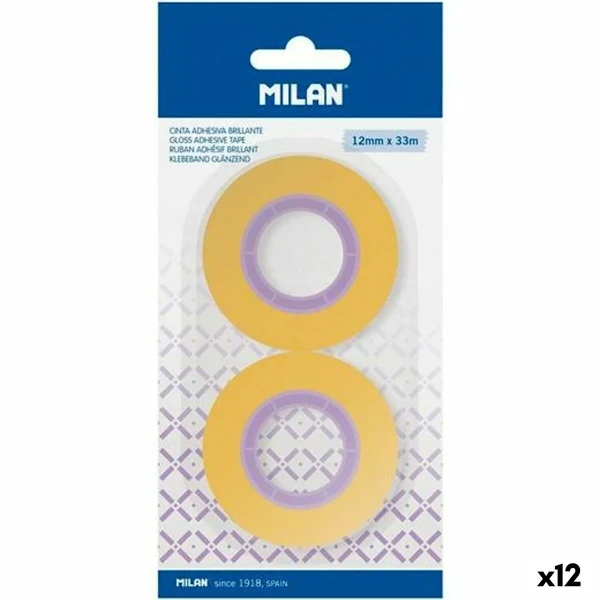 Set de Cintas Adhesivas Milan Amarillo 12 mm x 33 m 2 Piezas (12 Unidades)