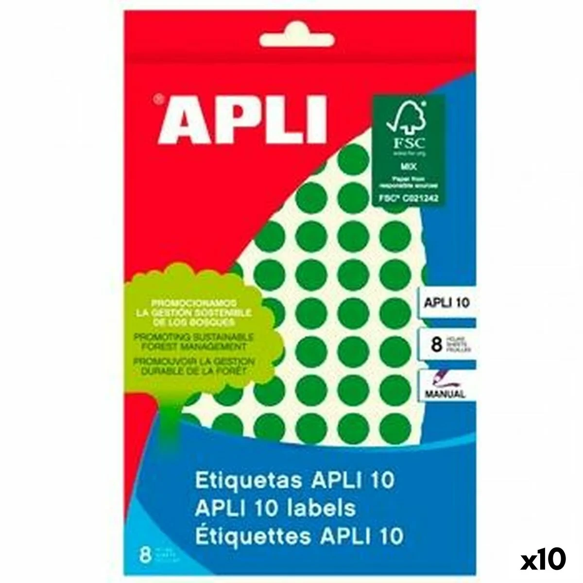 Etiquetas adhesivas Apli Verde Círculo Redondo 8 Hojas (10 Unidades)
